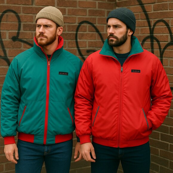 Columbia Reversible Puffer Jacket L Red Teal 3M Thinsulate Vintage 90s Warm - Picture 1 of 15